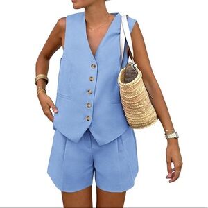 PrettyGarden 2 Piece Set - Button Down Vest & Shorts